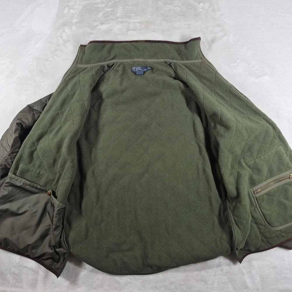 Vintage Polo Ralph Lauren Quilted Jacket Men's XL Olive Green Fleece Full Zip‎